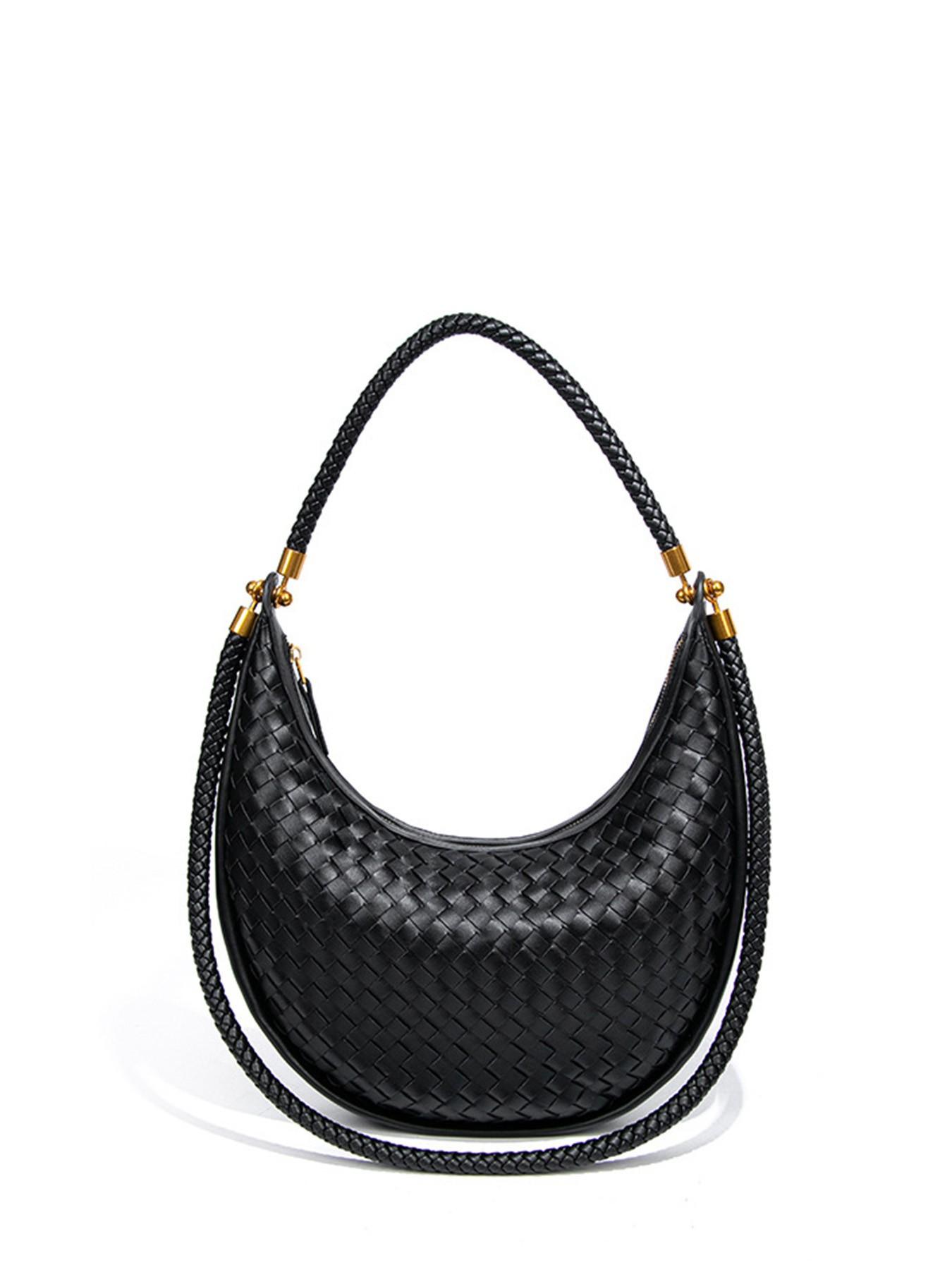 Handmade Custom Woven Bag for Women, Casual Handbag, Crescent Moon Shoulder Bag, Avocado, Lazy Chic, High-End Style