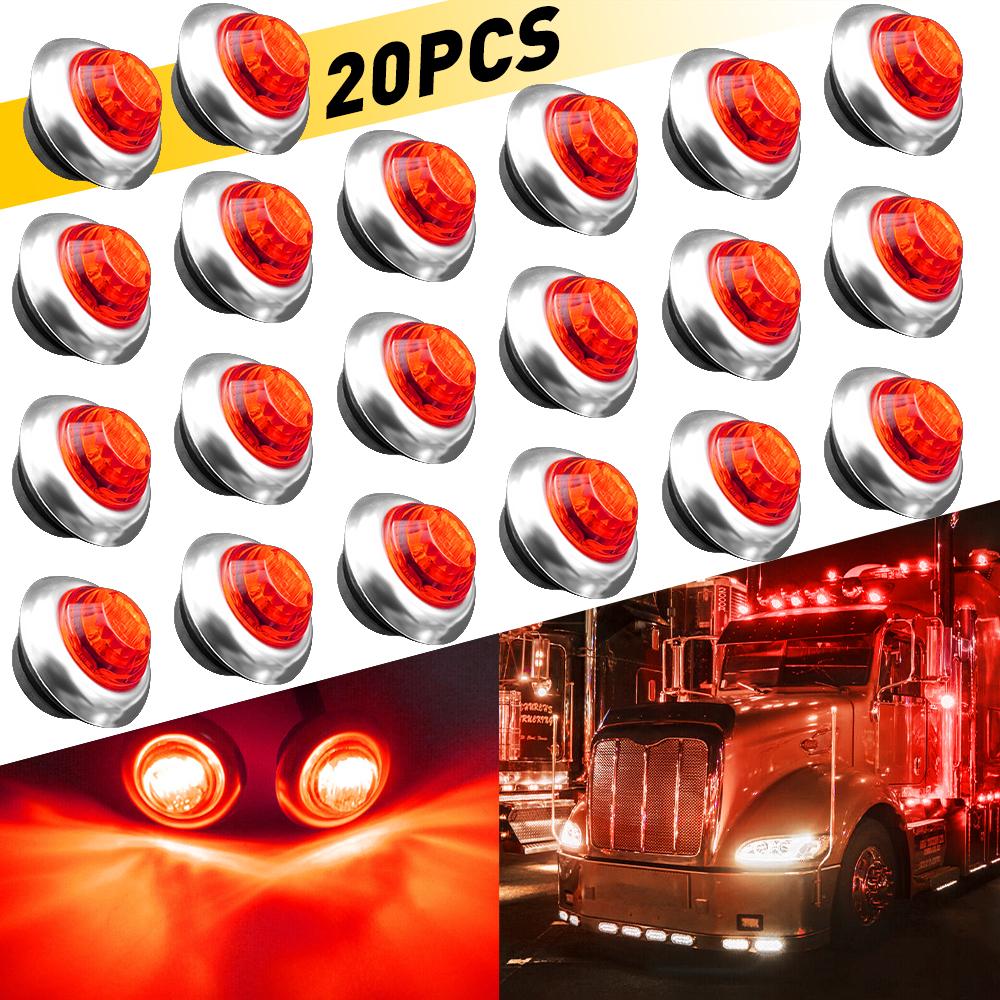 20X 3/4" Round Amber LED Side Marker Light With Stailness Base for Truck Trailer