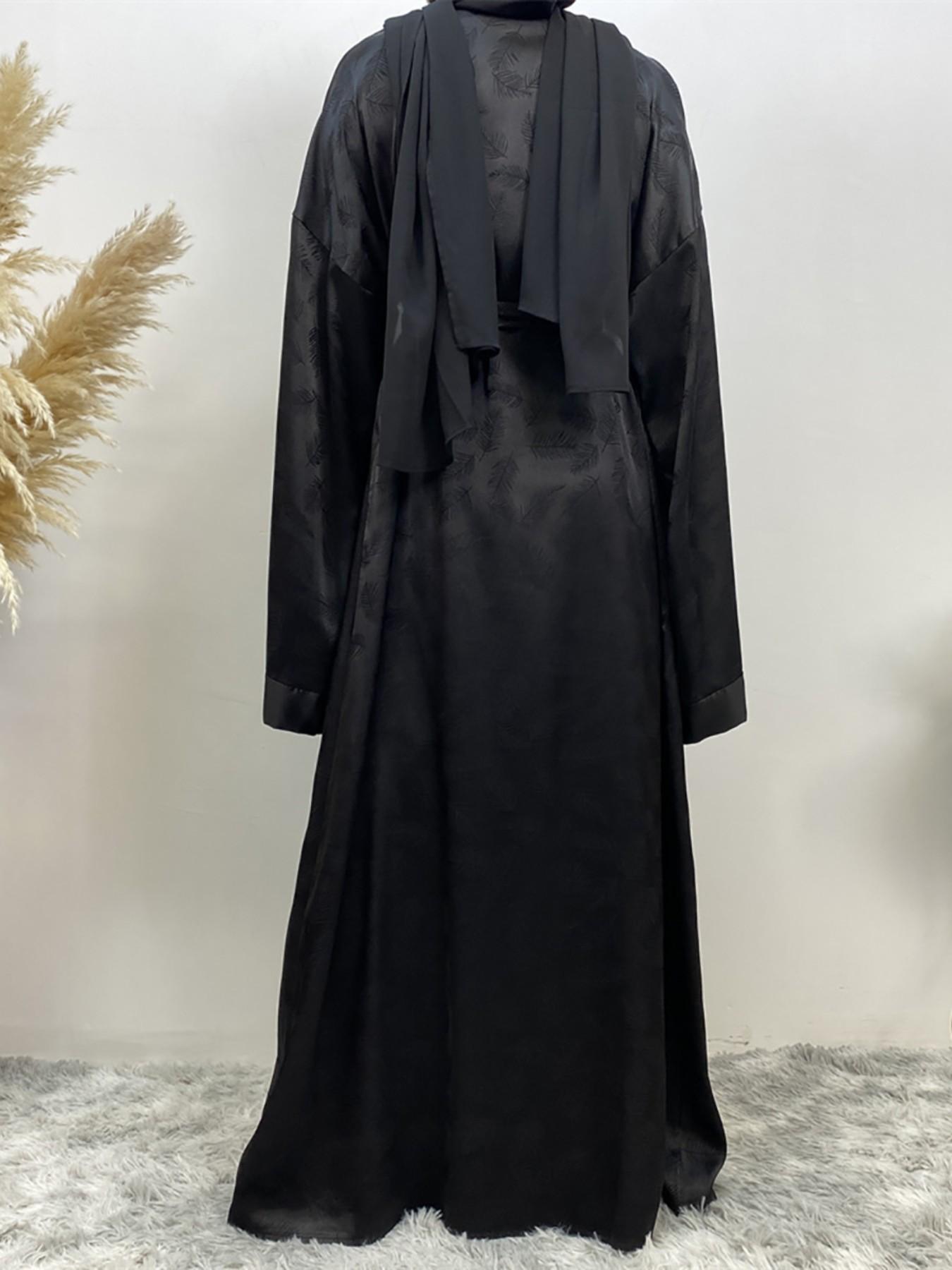 Women's Elegant Gold Foil Imitation Satin Lightweight Muslim Open Abayas, No Headscarf, All Seasons, Loose-Fitting Cardigan Top