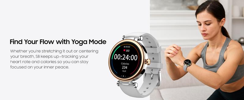 TOZO S8 AMOLED Smart Watch Women 1.32" HD Bluetooth Call Text, 100+ Sports Modes Sleep Stress Tracker, Waterproof Rose Gold Gift for Her