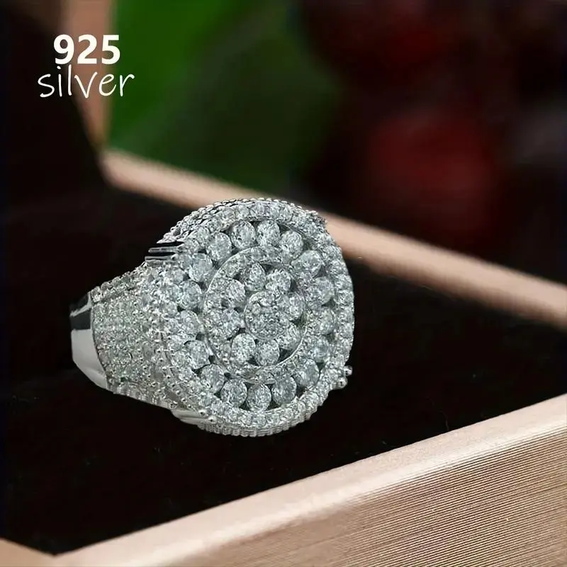 1 S925 925 silver inlaid 3-carat moissanite ring. Hip hop fashion men's trendy gothic style ring. Suitable for daily life scenarios, parties, birthdays, and other occasions. Gifts for friends, family, men and women, couple anniversaries - C