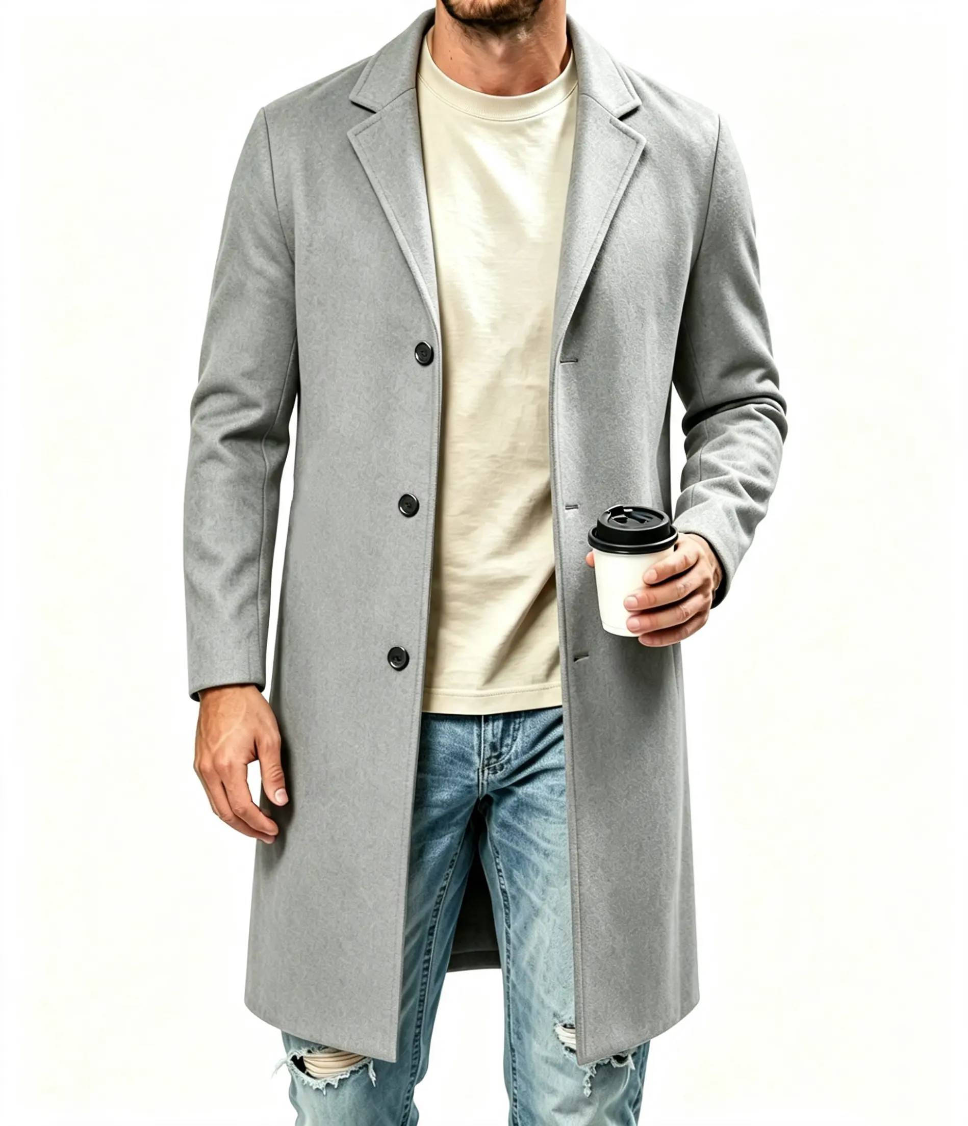 2026 Men's Long Casual Fashion Trench Coat, Outdoor Casual Party Gathering Visiting Friends Dating, Single-Breasted Slim Fit Solid Color Men's Overcoat