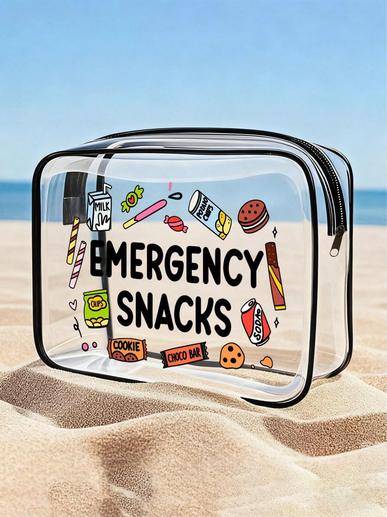 New Emergency Snack PVC Makeup Bag, Waterproof Travel Cosmetic Case, Fun Strawberry Donut Design, Lightweight Foldable, Zipper Closure