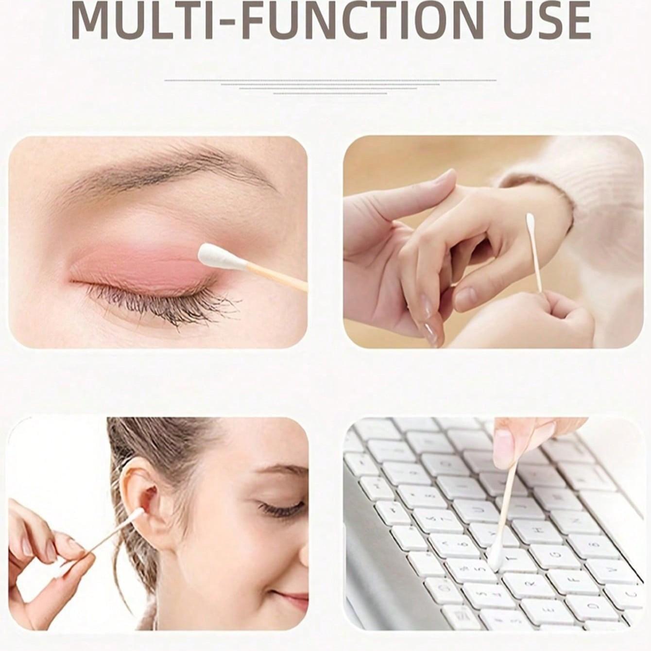 Eco-Friendly Bamboo Cotton Swabs, 200pcs Soft Disposable Dual-Ended, Perfect for Makeup Removal, Ear Cleaning, Nail Art, Handmade Crafts