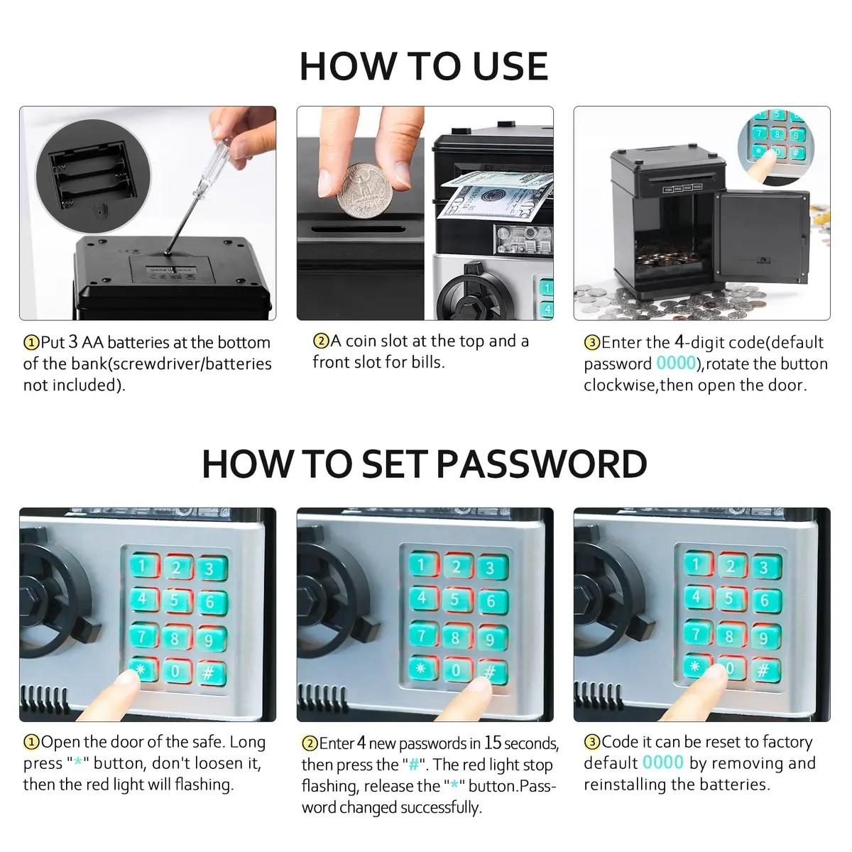 Adult & Kids Electronic Atm Piggy Bank, Password Lock & Auto Cash Slot, Large Capacity, Fits All Us Coins, Coin Storage, Secure Savings Solution, Cash Saving Box