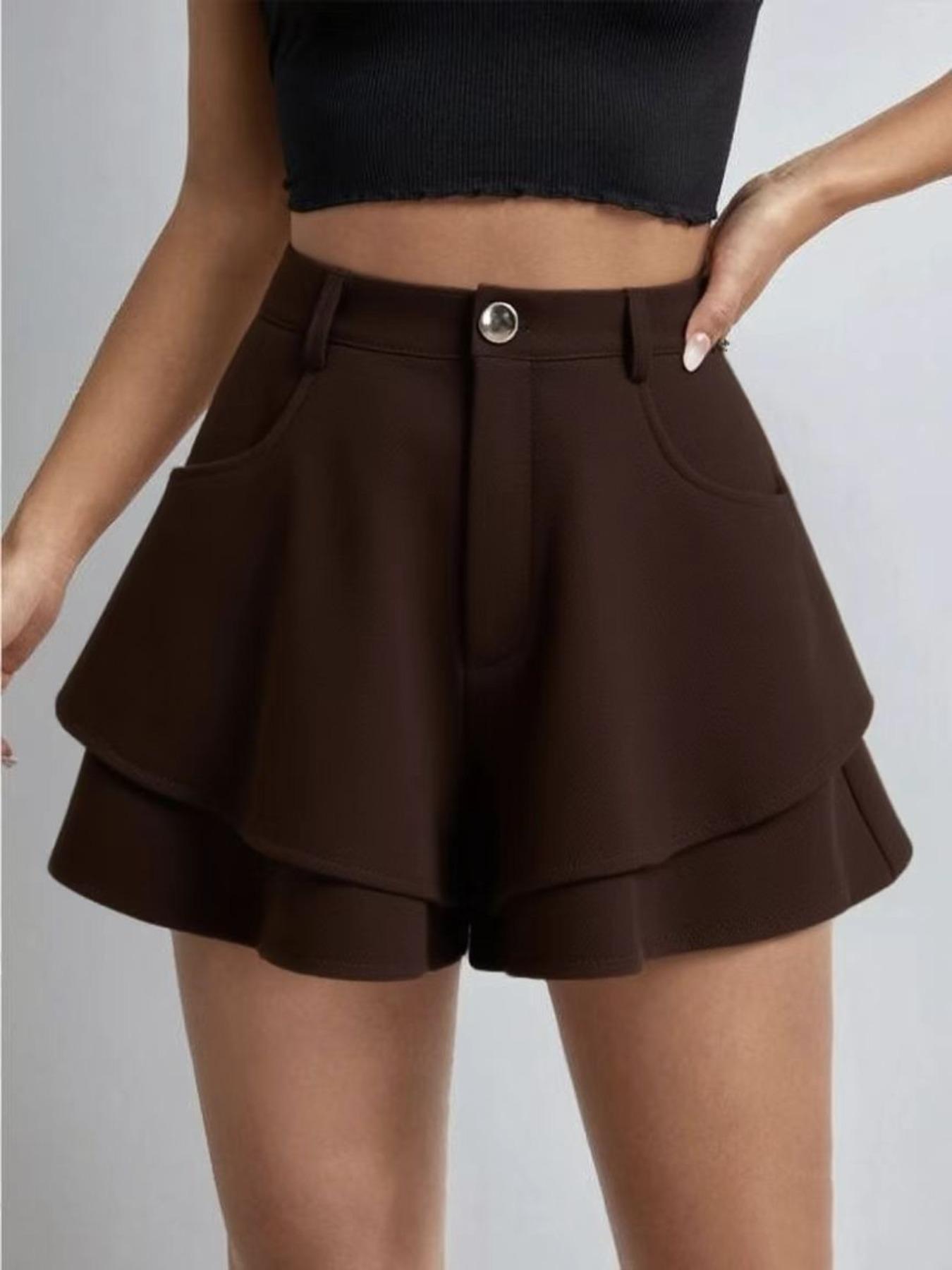 Women's Plain Woven Layered Hem Shorts, Casual Chic Fashion Fitted Shorts for Daily Outdoor Wear, Ladies Bottoms for Summer