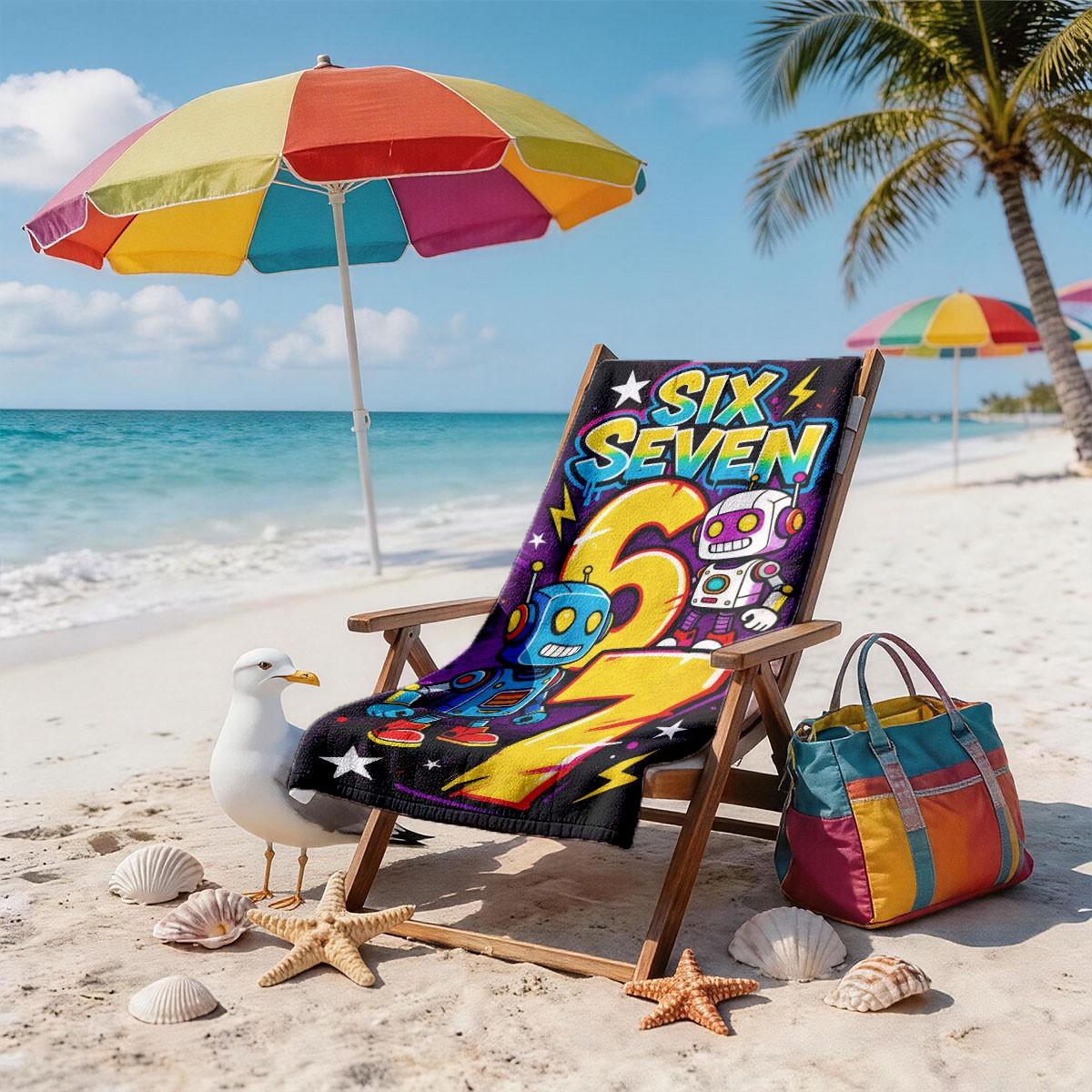 A Number 67 Robot Graffiti Trendy Printed Beach Towel - Oversized, Skin-friendly, Absorbent and Quick-drying, Perfect for Beach and Pool Leisure, Ideal for Summer Trips - Suitable for Seaside Vacations, Pool Parties and Outdoor Picnics Quick Drying Towels