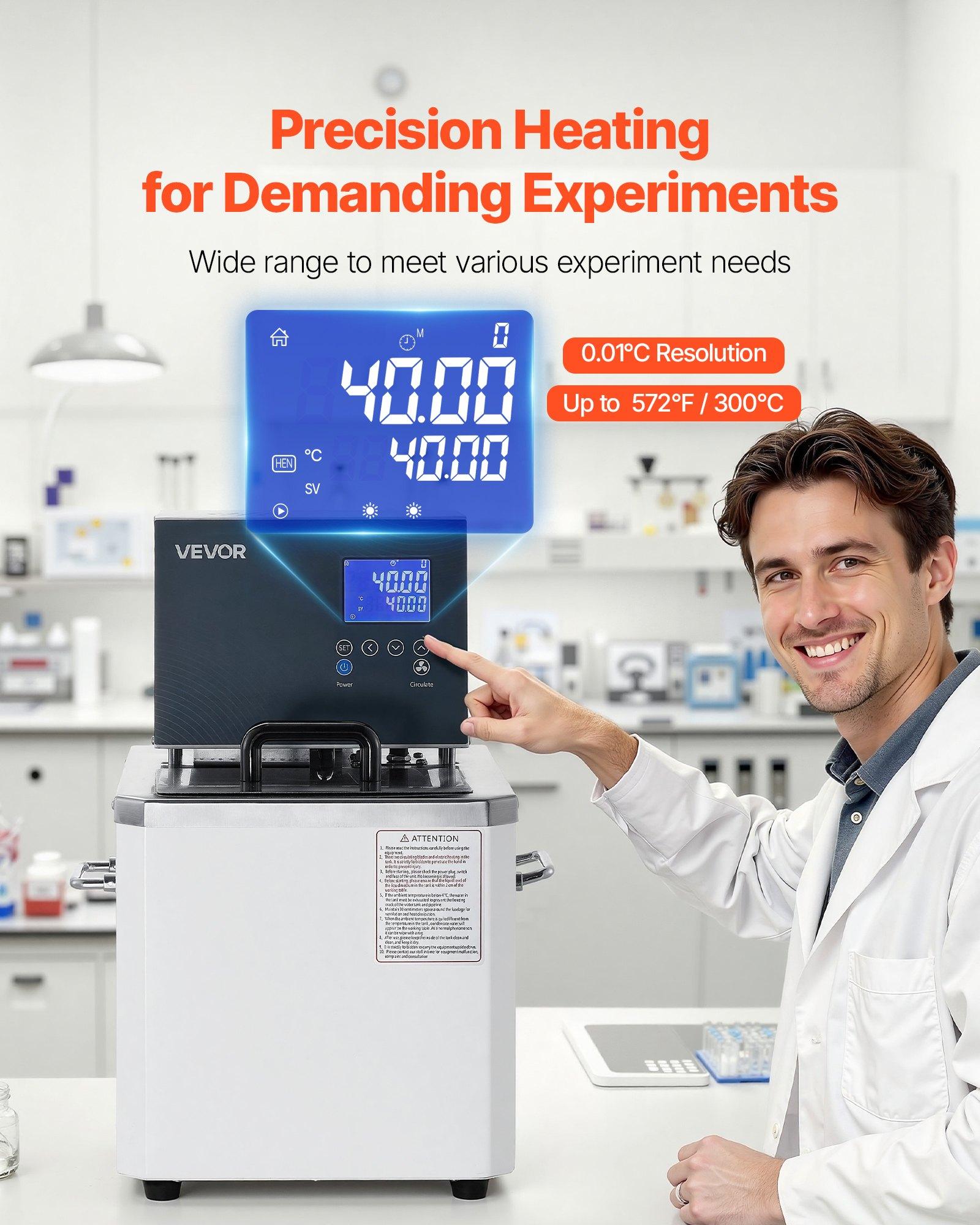 VEVOR 10L Lab Circulating Oil Bath, Digital Control, Up to 300°F/572°F, 0.1 Precision, Internal & External Dual Circulation Heating Tank for Laboratory Use, Constant Temperature, 0.1 High Precision