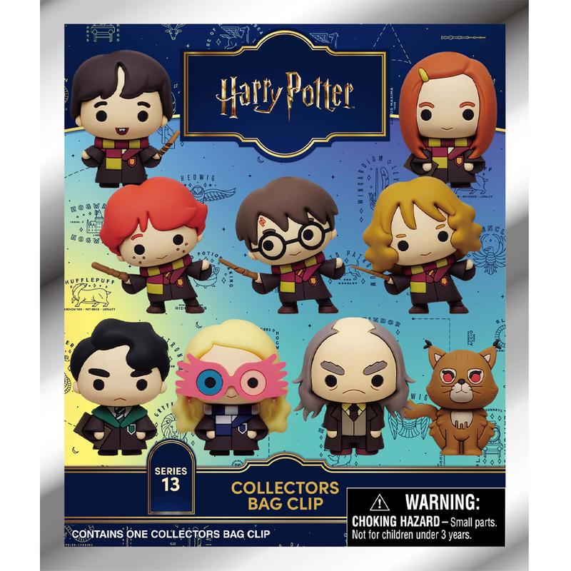 L-WB Officially Licensed Harry Potter 3D Blind Bag Clip Mystery Keychain Figure Includes Harry Ron Hermione Tom Luna Ginny Neville Argus Mrs Norris Headless Nick Random One Collectible Backpack Bag Charm