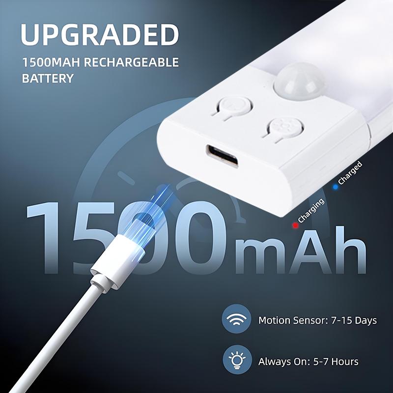 4 Pack Under Cabinet Kitchen Lights, Motion Sensor Dimmable  1500mAh  LED Under Counter Rechargeable Wardrobe Indoor Night Lights for Kitchen Shelf Stairs Closet
