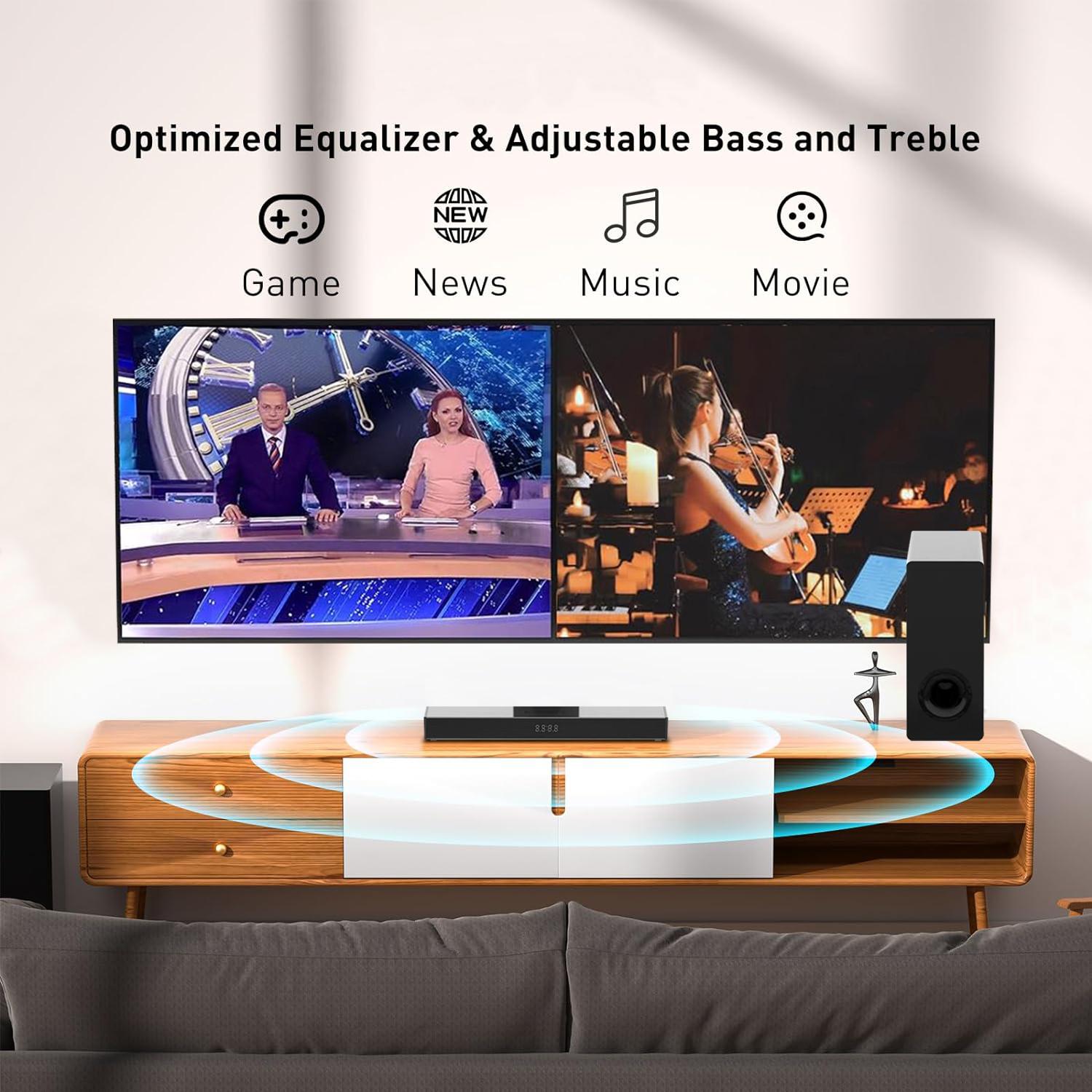 2.1ch Soundbar with 160 Watt Powerful Wired Sub woofer For TV PC, S-Force PRO Front Surround Sound Digital, Black