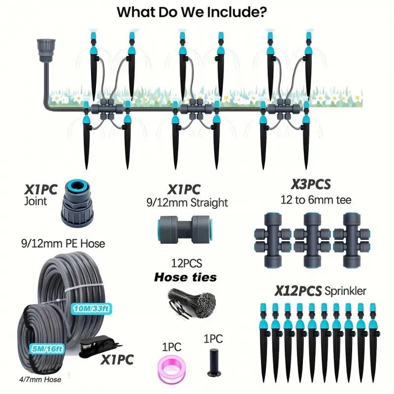 New 66ft-16ft Drip Irrigation Sprinkler Set, Garden Automatic Watering System, Pe Soft Tube Adjustable Mist Spray Nozzle Kit