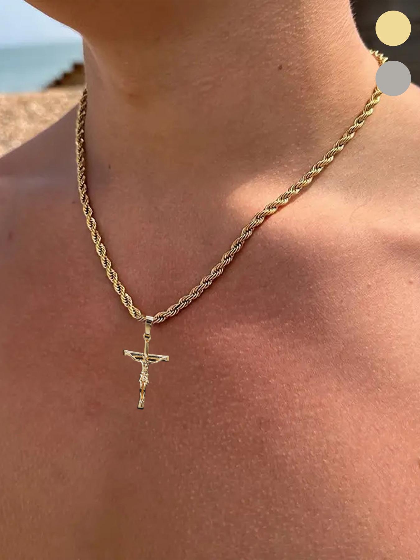 2026 New Men's Cross Necklace, Jesus Christ Cross, Braided Pendant, Fashionable and Versatile, Ideal Gift for Fathers and Men