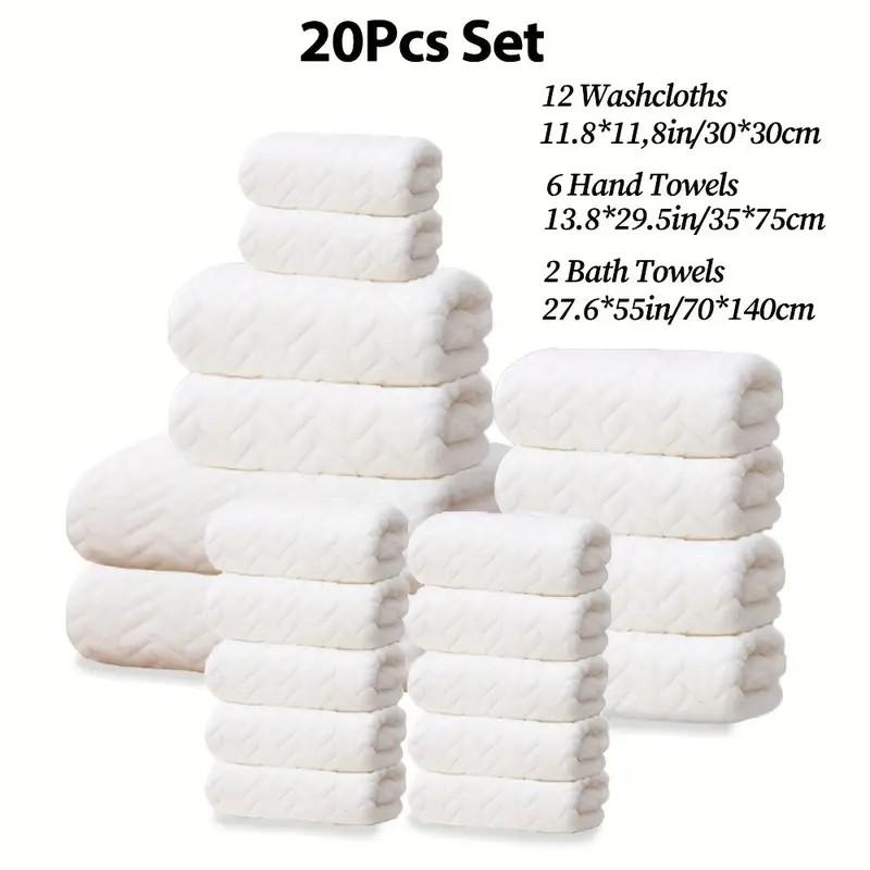 20-Piece Microfiber Bathroom Absorbent Towel Set, Includes 12 Washcloths & 8 Bath Towels, Multi-Color Options, Soft & Durable, Ideal for Home & Travel Use