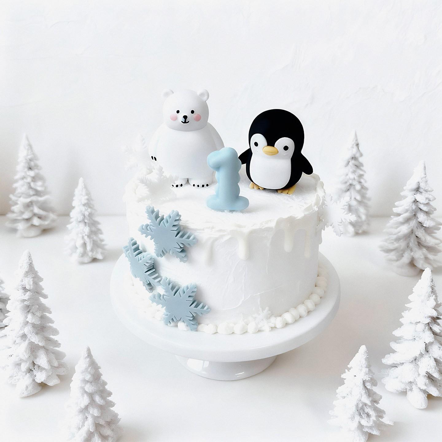 Cute Penguin Winter Snowflake Birthday Cake Decoration, Baby Full Moon Hundred Days First Birthday, Sweet Treats Stand Insert, Home Decor Mini Ornament