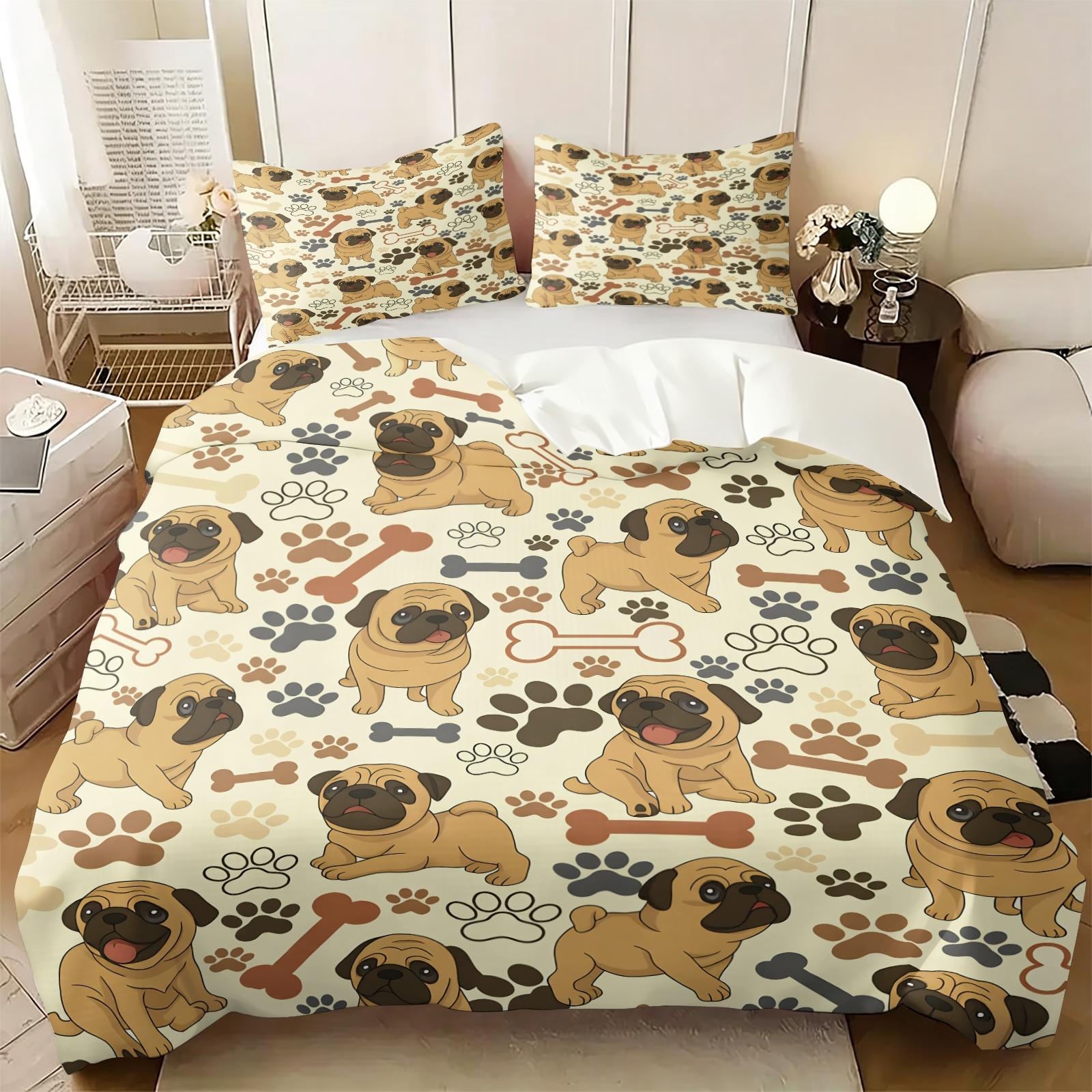 3PCS Cartoon Patchwork Dachshund Duvet Cover Set（1 Duvet Cover + 1-2 Coreless Pillowcases ), Vintage Geometric Floral Sausage Dog Pattern, Soft Comfy All Seasons Bedding Set,Ideal for Cute Pet Themed Bedroom Decor
