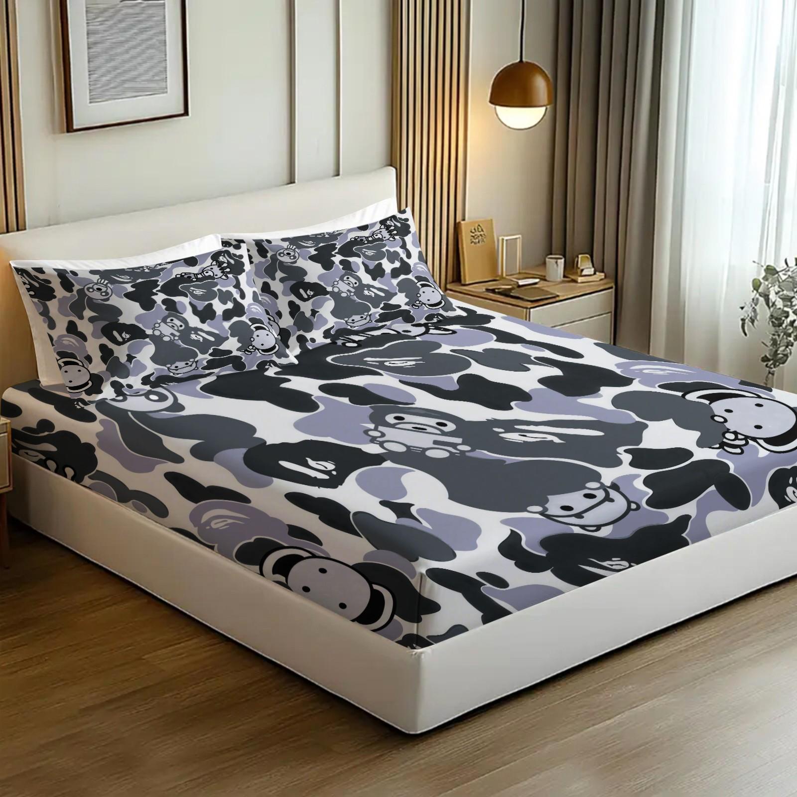 3PCS Cartoon Camo Anime Fitted Sheet Set, Trendy Personalized Bedroom Decor, Elastic Edge for Mattress Wrap, Ideal Housewarming Christmas Birthday Gift for Trendsetters