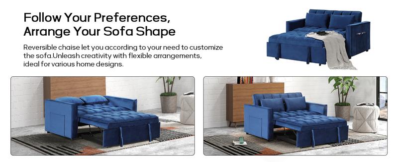 [TikTokShopBlackFriday]Convertible Sofa Bed 3 in 1 Multi-Functional Sleeper Couch, Futon Pull Out Bed, Velvet Loveseat Chaise Lounge with Side Pockets and Pillows, Modern Sleeper Sectional Sofa