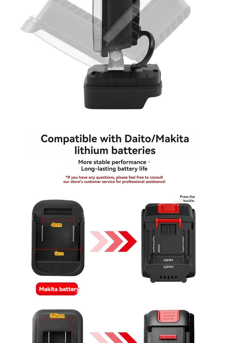 High Brightness LED Work Light Compatible with Makita & Dayi Lithium Batteries, Super Bright Outdoor Floodlight, Portable Emergency Job Site Lamp for Construction Repair Camping, Waterproof Cordless LED Flashlight Tool Light