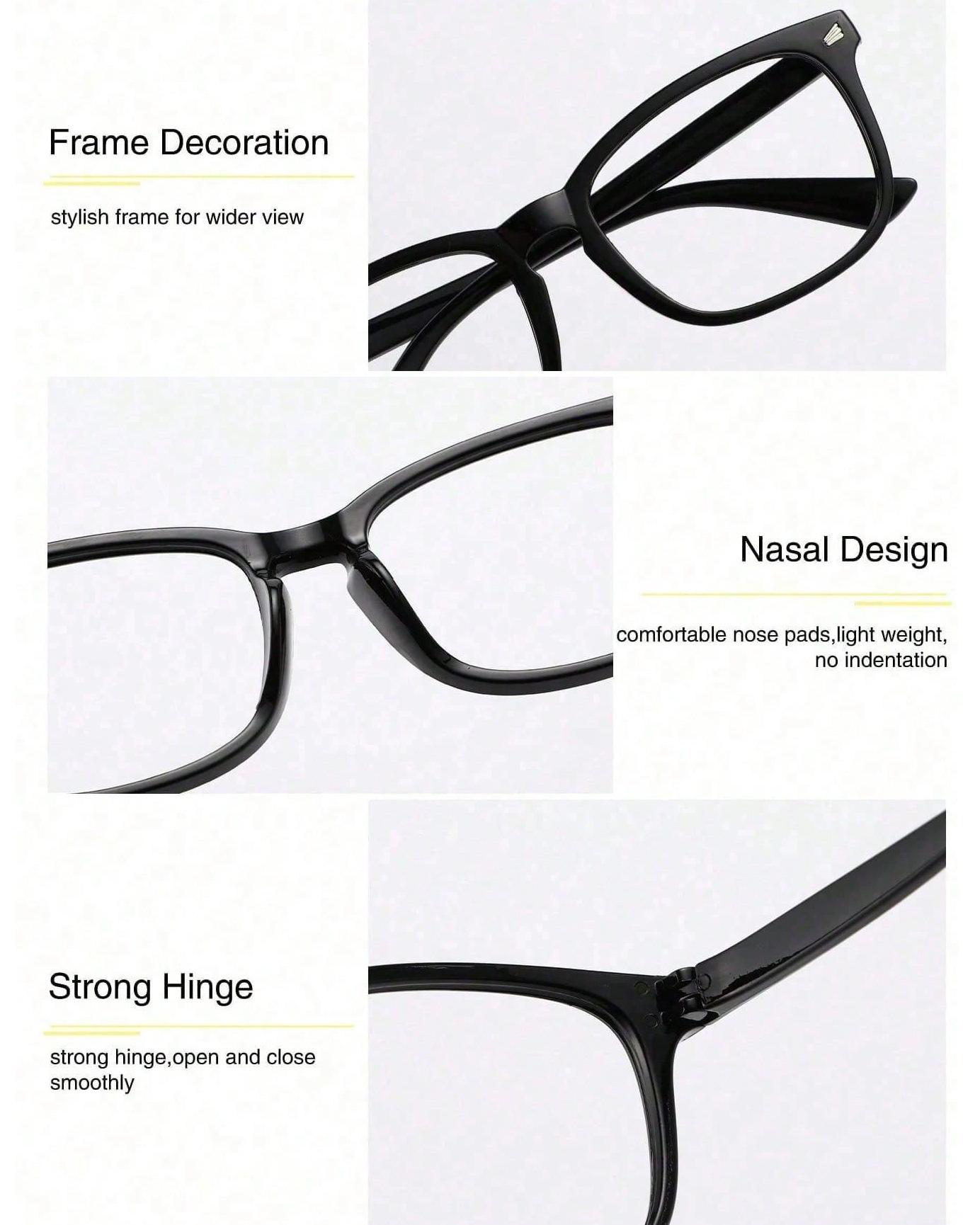 3pcs fashionable versatile daily trendy eyeglass frames for men, square frame, classic retro plain lenses for women