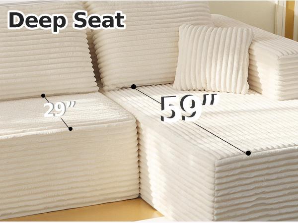 CHORRO 108''Sectional Boneless Cloud Sofa,Modern Modular L-Shape Couch for Living Room,Corduroy Convertible Sponge Sleeper Sofas,Upholstered Lougne Chaise Couchs-with Soft Pillow(Camel,Left Chaise)