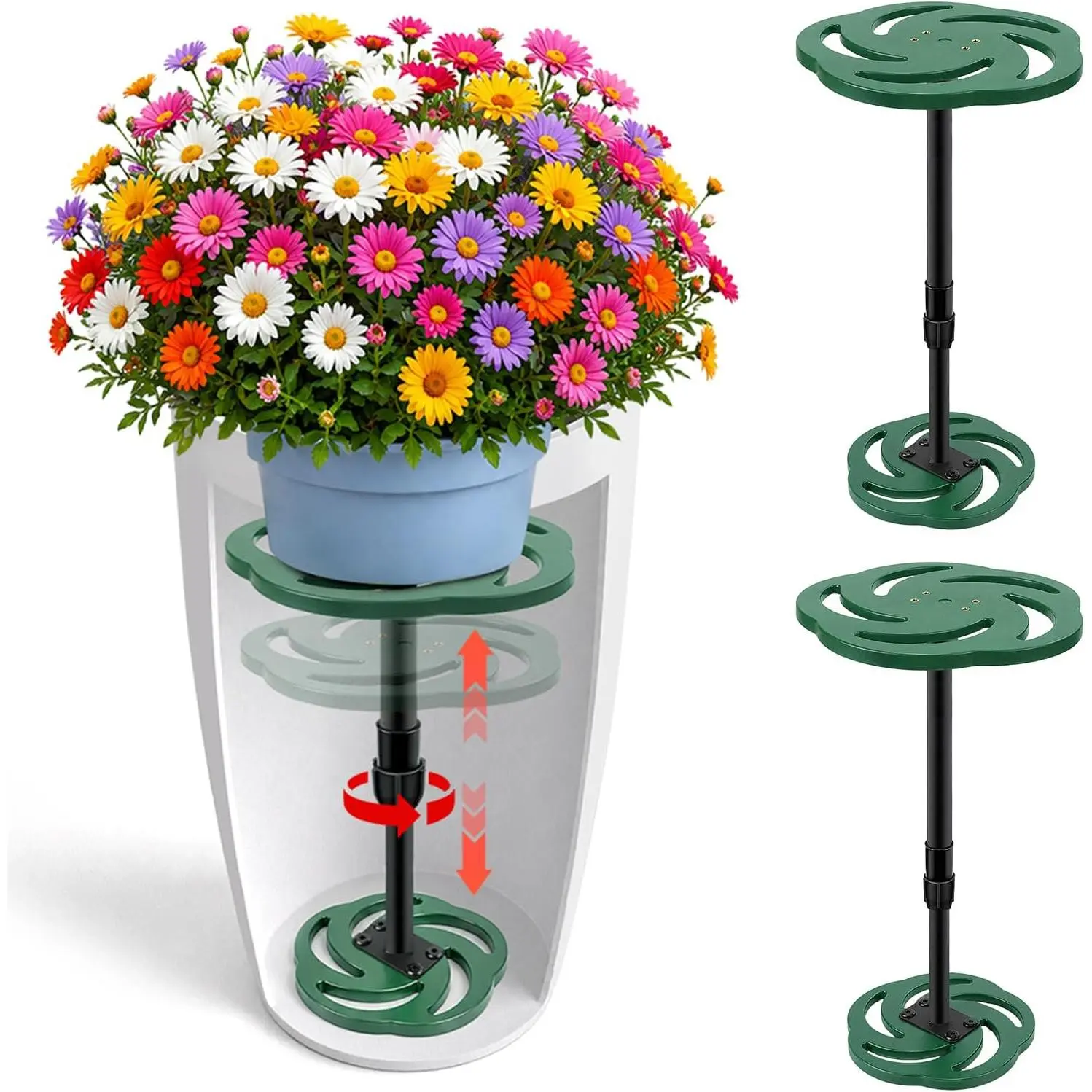 2 Pack Plant Risers for Inside Pots, 12-21" Adjustable Height Plant Riser