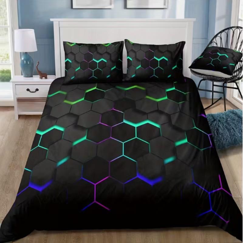 Set (3 Pcs) Down Comforter Covers, Hexagonal Design Without Filling, Twin/full/queen/king Sizes, Soft & Cozy Bedding Essentials, Bedroom Bedding Set
