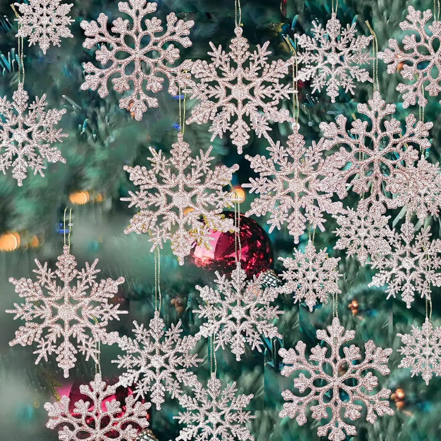36 Pack Plastic Rose  Snowflake Ornaments Christmas Winter Decorations,  Snowflake Decorations for Winter Wonderland Christmas Tree