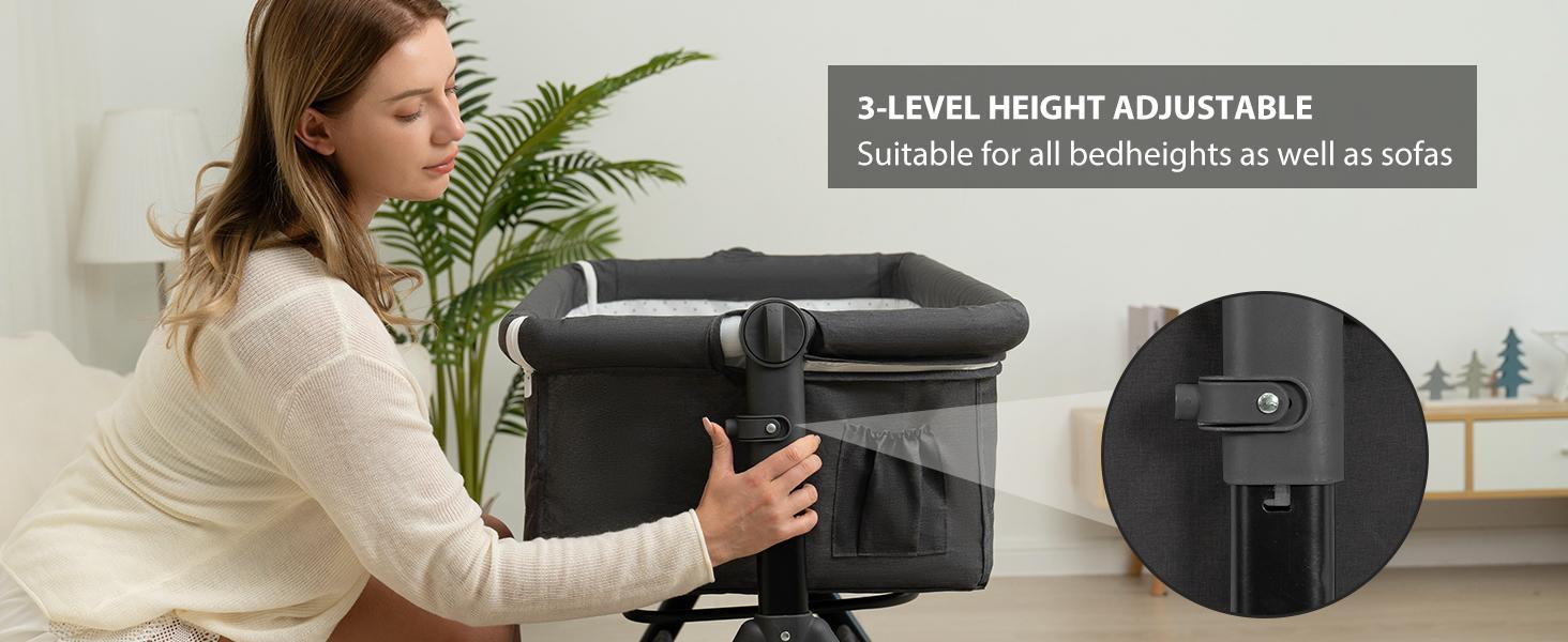 Baby Bassinet,  Crib for Infant and Newborn, Bedside Sleeper with Storage Basket and Mosquito Net, Easy to Fold, Height Adjustable, Portable Side Bed Crib