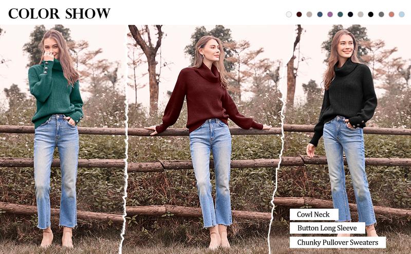 Saodimallsu Womens Oversized Turtleneck Chunky Pullover Sweaters Cowl Neck Long Sleeve Winter Slouchy Loose Knit Sweaters