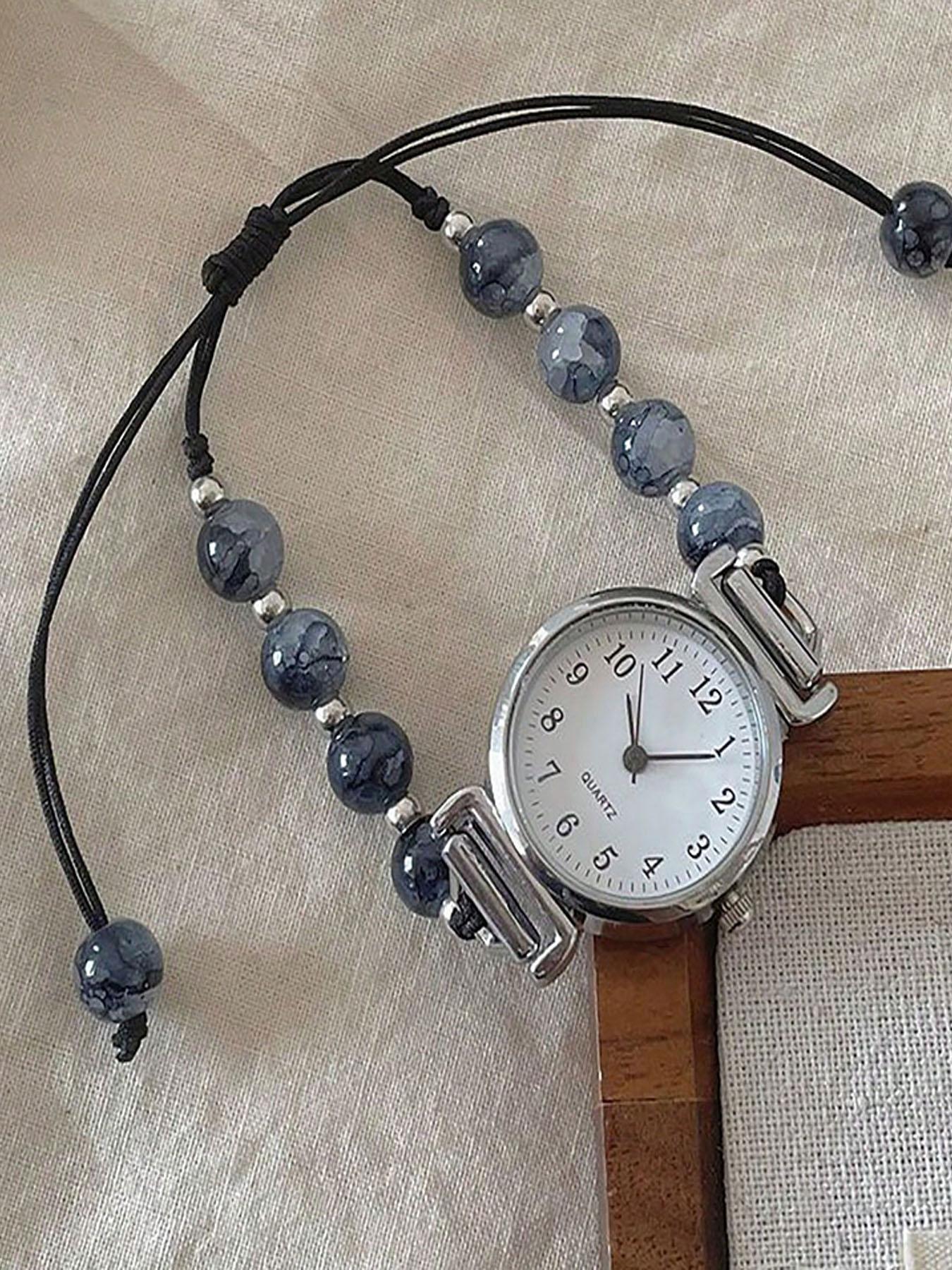Fashion Bead Bracelet Watch with Adjustable Strap Pendant Women's Quartz Watch, Daily Matching and Gift for Friends