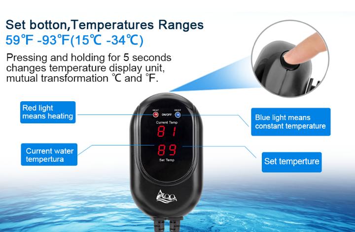 AQQA Submersible Aquarium Heater, Fish Tank Heater,External Temperature Controller LED Temperature Display,Suitable for Saltwater and Freshwater