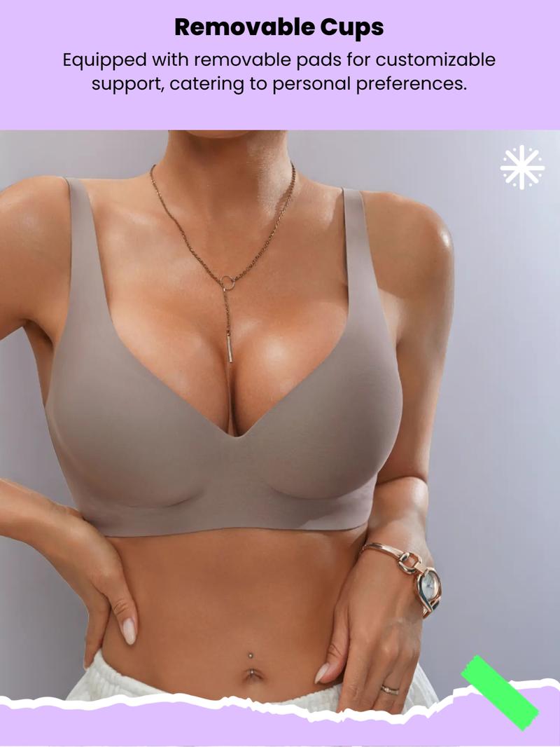 Women's Wireless Jelly Bra, Deep V Design, Medium Support, Three-Quarter Cup, Casual Fitted Lined Underwear, All Seasons