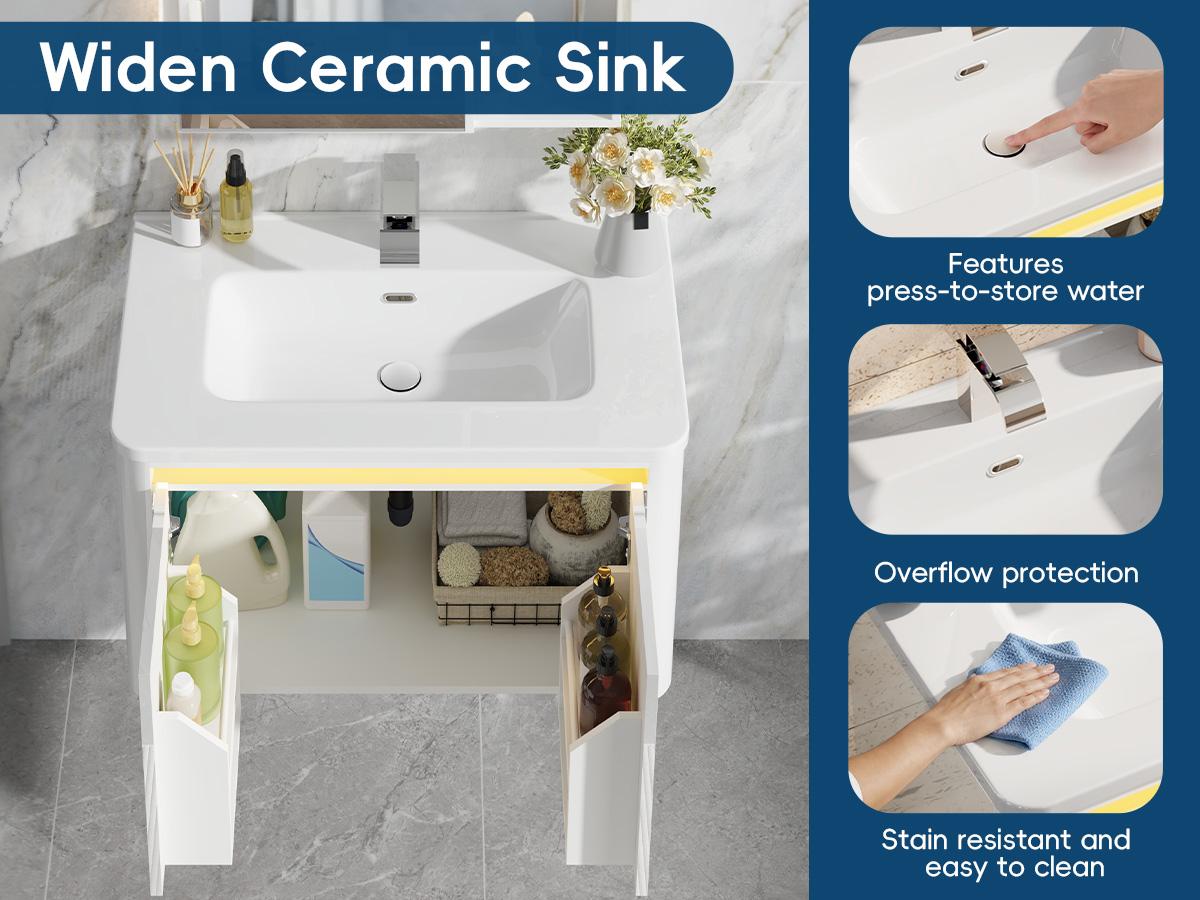 30-in Wood Floating Bathroom Vanity Set - Storage Cabinet, Sink, Faucet, Mirror, Glossy Wall Cabinets, LED Sensor Light, Wall-Mounted Design, Soft-Close Drawers for Organization, Bathroom Storage Cabinet,dorm essentials,home decor 30-in Wood Floating Bathroom Vanity Set - Storage Cabinet, Sink, Faucet, Mirror, Glossy Wall Cabinets, LED Sensor Light, Wall-Mounted Design, Soft-Close Drawers for Organization, Bathroom Storage Cabinet,dorm essentials,home decor