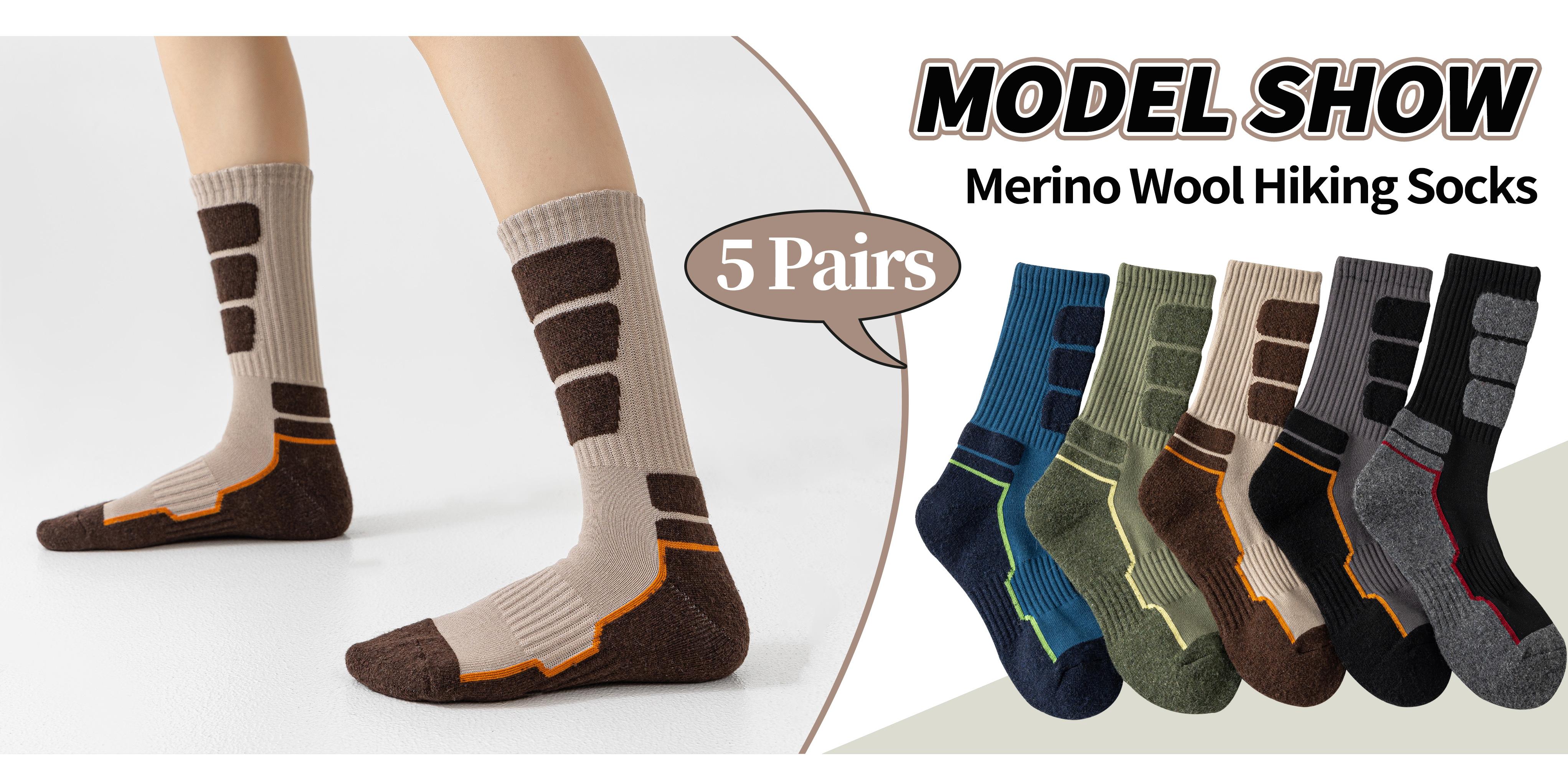 5 Pairs Merino Wool Hiking Socks For Women & Man Compression Support Sweat Absorbing Breathable Thick Cushion Work Socks Festival Gift Socks Menswear Bestie