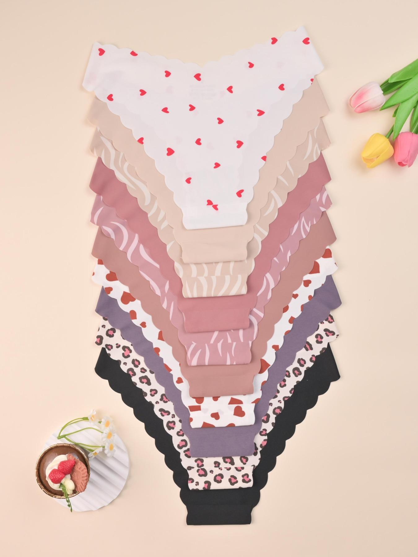 Women's Seamless Underwear Set, Leopard & Heart Patterns, Fitted Design, Comfortable Skin-Friendly Fabric, All-Season Wear, Seamless Panties Set