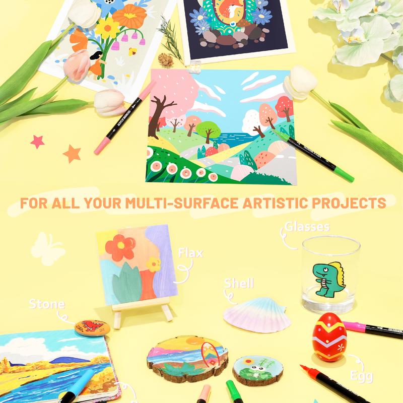 Acrylic Paint Markers, Dual Tip with Fine Tip and Brush Tip Pens for Stone, Wood, Calligraphy, Canvas, Ceramic, Metal, Glass, Rock Painting, DIY Crafts Art Supplies Bag Acrylic Paint Markers, Dual Tip with Fine Tip and Brush Tip Pens for Stone, Wood, Calligraphy, Canvas, Ceramic, Metal, Glass, Rock Painting, DIY Crafts Art Supplies Bag