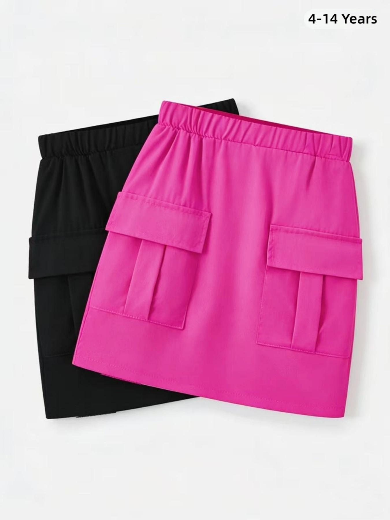 2-Pack Spring Summer New Workwear Short Skirts, Large Pockets, Cute Knee-Length Skirts for Girls, Versatile and Sweet Style