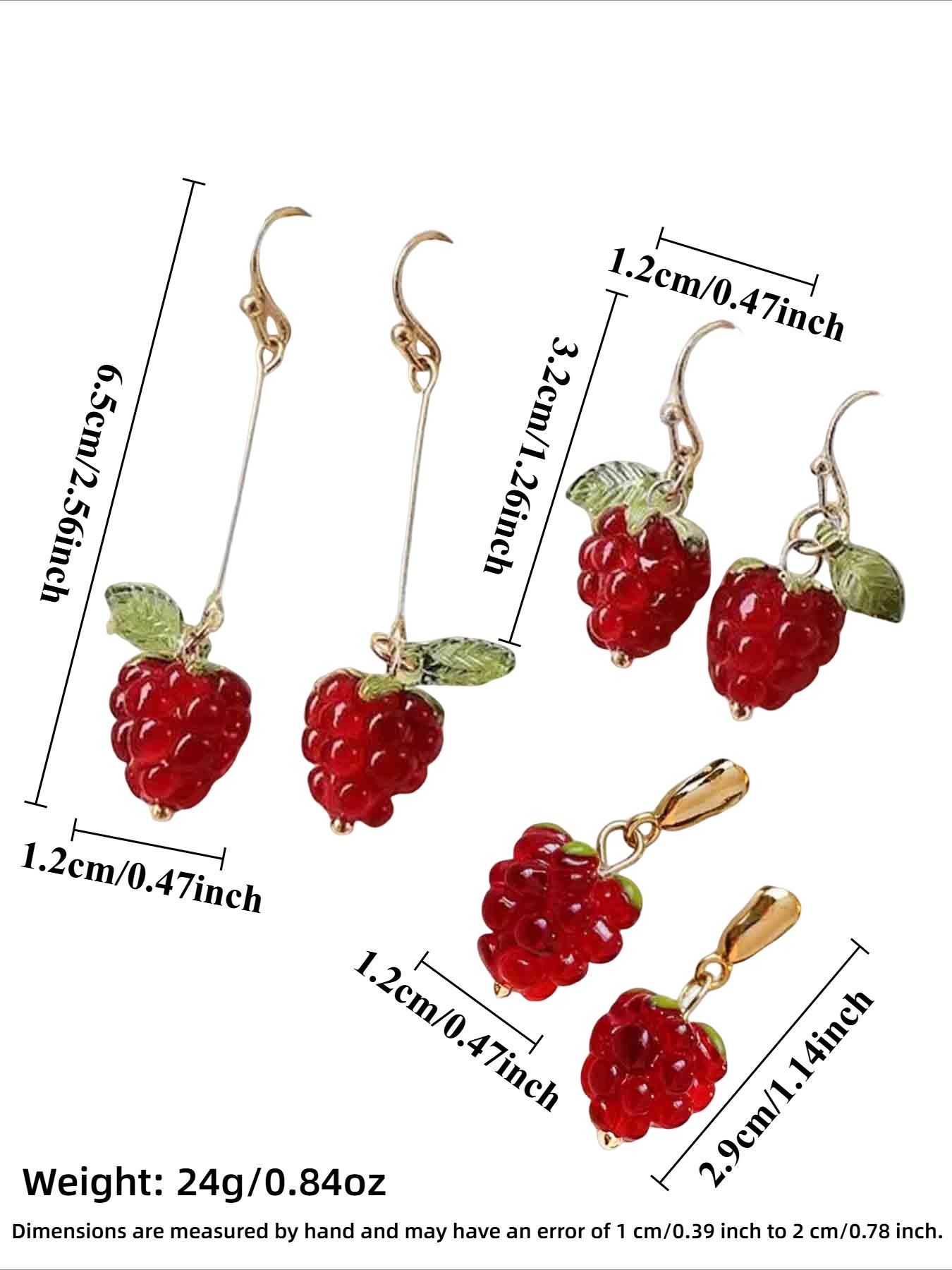 Women's Raspberry Fruit Dangle Earrings Set, Fashionable Sweet Design, Party & Vacation Style, Unique Women's Jewelry Accessories