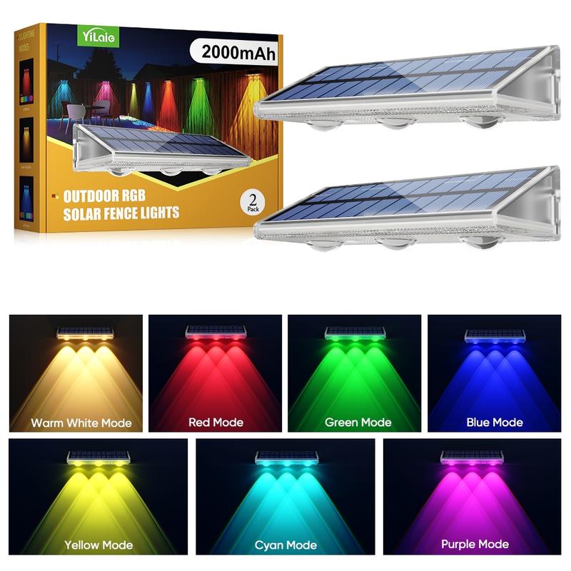 Outdoor Solar Garden Wall Light Fence Lamp, Solar Lights Outdoor, 2/4 Pack LED Solar Charging, Automatic Day Charge Night Light, IP68 Waterproof, 7 Color Options