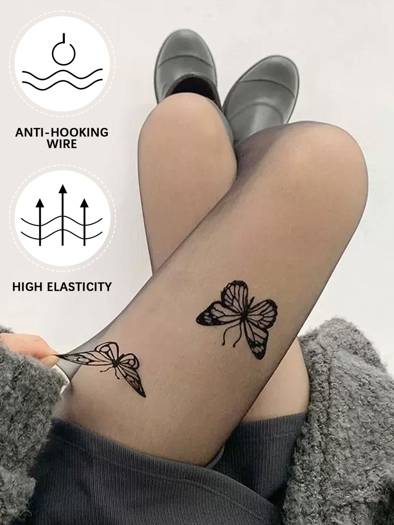 Spring Summer Women's Butterfly Print Stockings, Sexy Mesh Underwear Socks, Anti-Pilling Silk Socks, Elegant Fitted Design