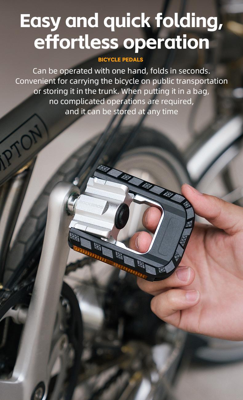 ROCKBROS Folding Bike Pedals Aluminum Alloy Foldable Bicycle Pedals 9/16 Inch Lightweight with Reflective Strips&Non Slip for Folding Bike, Electric Bike