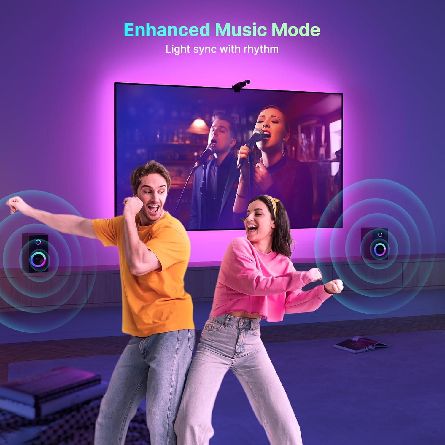 Smart TV Backlight LED Sync Lights for 55-65 Inch TVs, USB Powered Music Sync with Multiple Scene Modes, Ideal for Gaming and Display