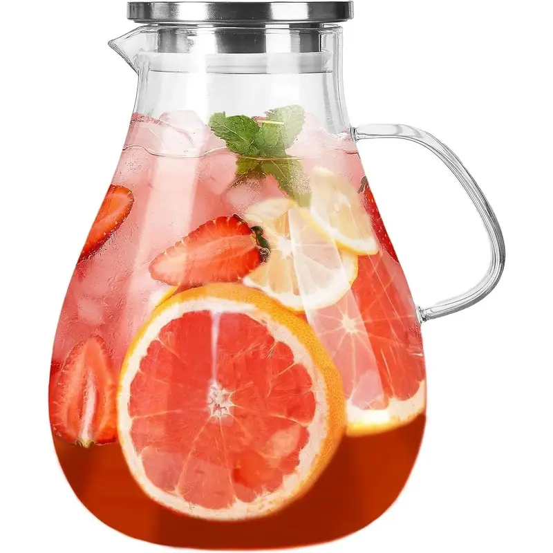 Glass Pitcher with Lid,1 Gallon Glass Water Pitcher Hot/Cold Water Jug, Juice and Iced  Beverage Carafe with Lid (Extra-Wide Mouth)