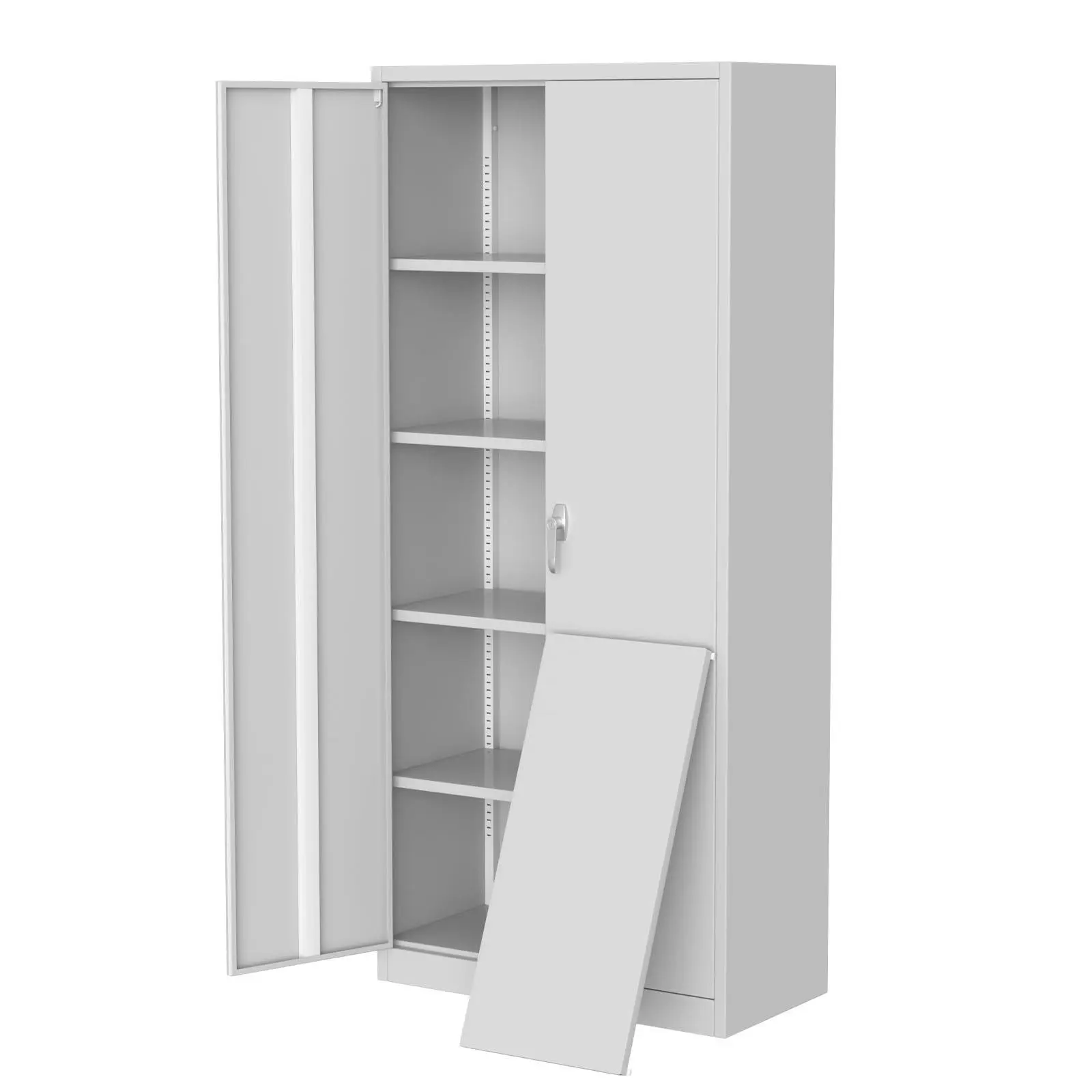 Tall Steel Storage Cabinet with Lock, Adjustable Shelves, Adjustable Feet, and Door – Single Unit Indoor Furniture Storage Solution