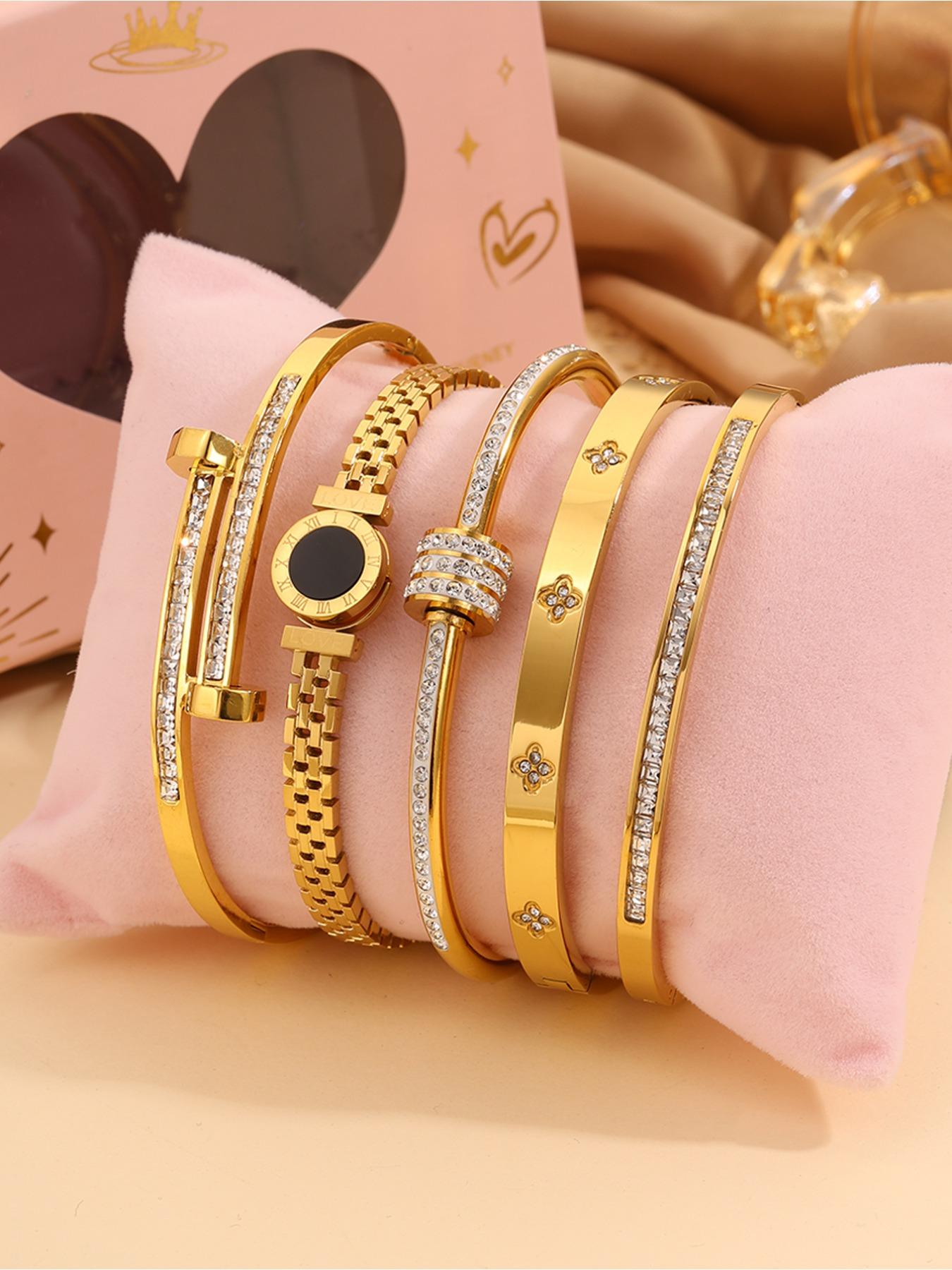 5-piece Set Of Unisex's Elegant and Luxurious 304 Stainless Steel Bracelets with Gift Box, High-quality and Fashionable Items for Christmas Gift, Birthday Gift Box and Stackable Bracelets