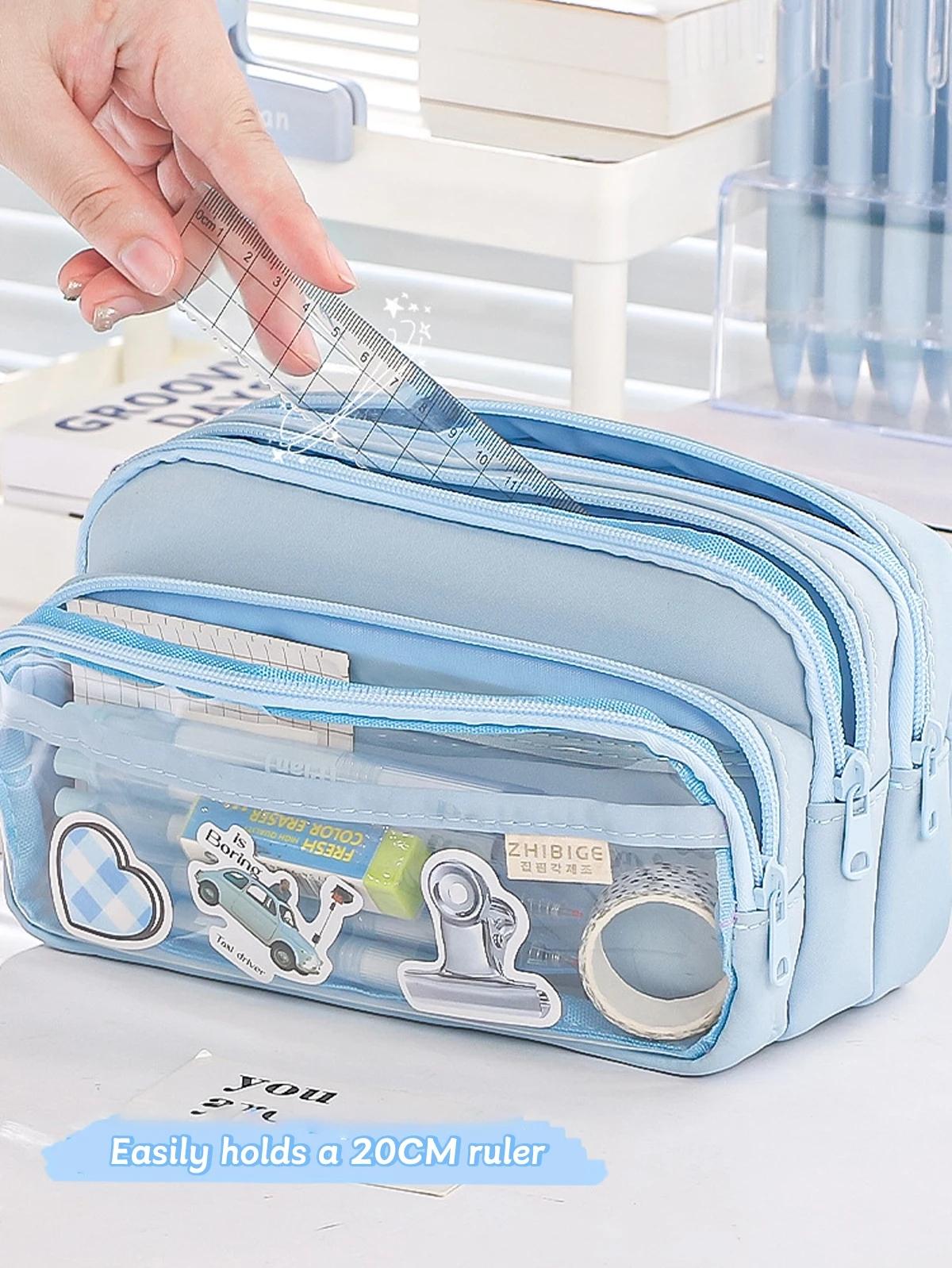 Portable Multi-function Pencil Case Creative Simple Transparent Stationery Storage Bag School Students, Office Large-capacity Storage Supplies, Ideal Holiday Gifts