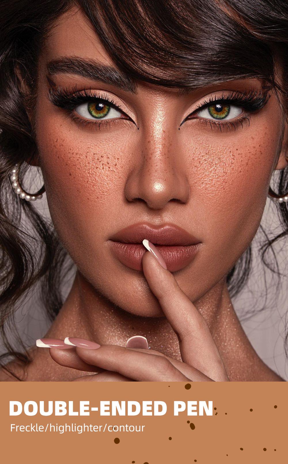 2-in-1 freckle pen, waterproof, sweatproof, long-lasting, shimmering highlighter makeup, double-headed freckle pen