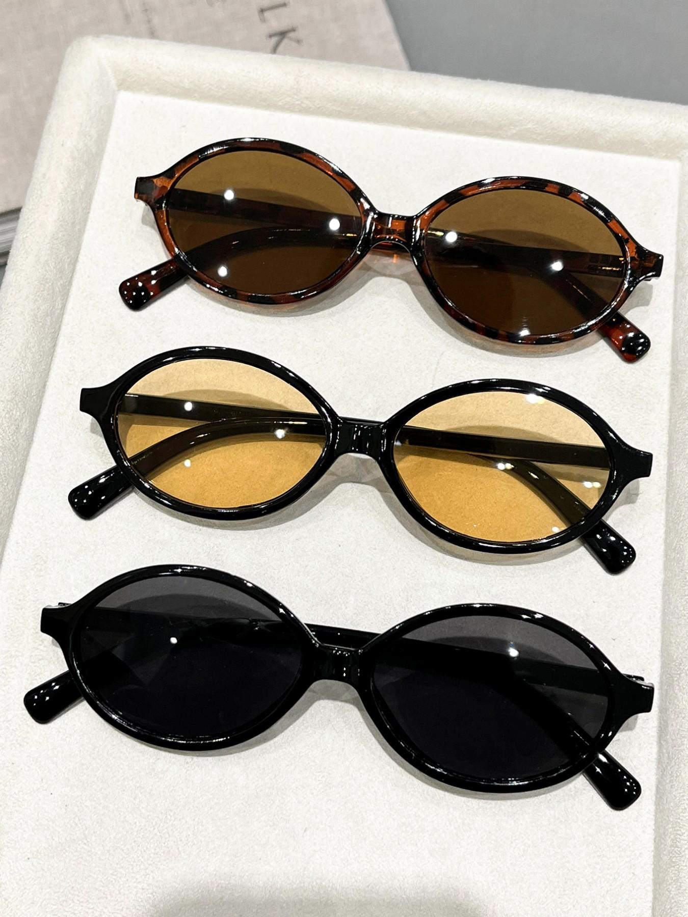 Classic Retro Oval Frame Sunglasses, Lightweight Uv400 Protection, Ideal for Hiking, Daily Commute, Summer Vacation, 3 Pairs Set