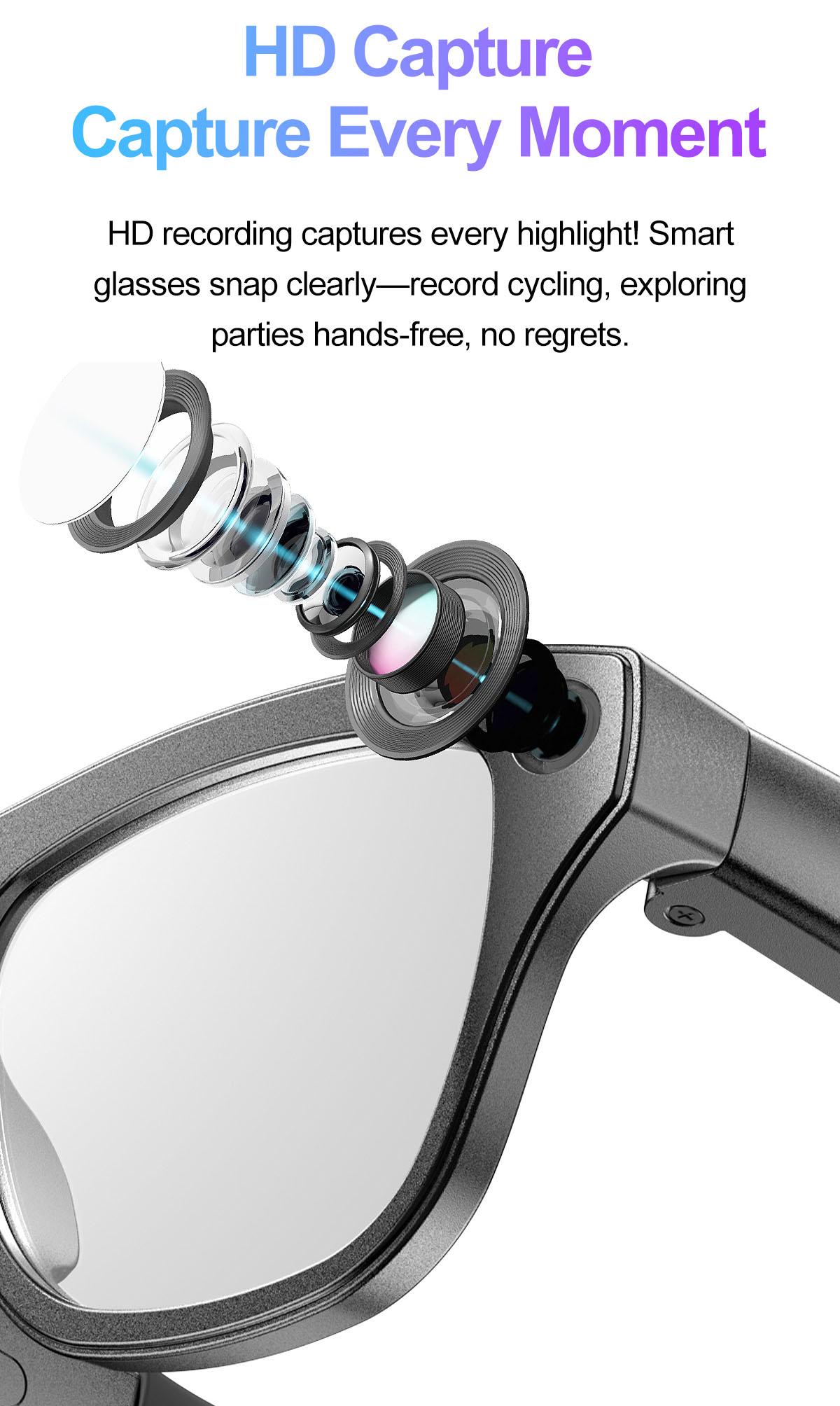 xk one pro AI wireless photo-taking glasses, equipped with an 800W camera for taking photos, AI object recognition, making and receiving calls, body-worn detection, AI translation, voice activation. Note: This product cannot record videos.